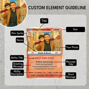 Personalized PKM Father's Day Card, Custom Dad Photo Card, Best Dad Ever, Custom PKM Character Card for Him, Gamer Dad Gift