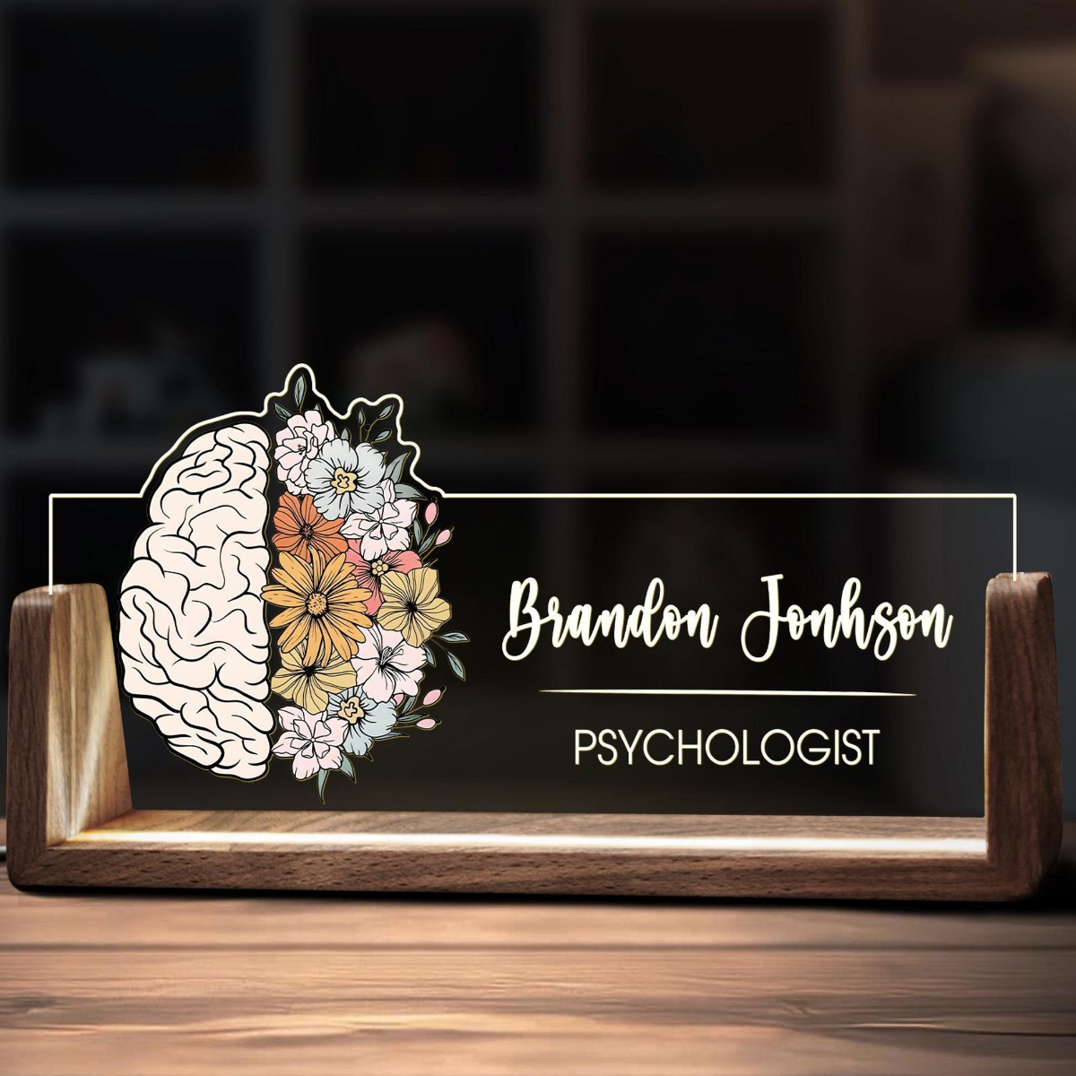 Custom Psychologist Desk Name Plate Personalized Neurologist Psychology Gift Acrylic Wooden Lamp LED Light Office Accessories Tabletop Decor