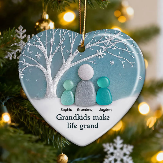 2D Sea Glass Effect Grandma & Grandkids - Personalized Ceramic Ornament - Christmas Gift For Grandchildren, Grandma