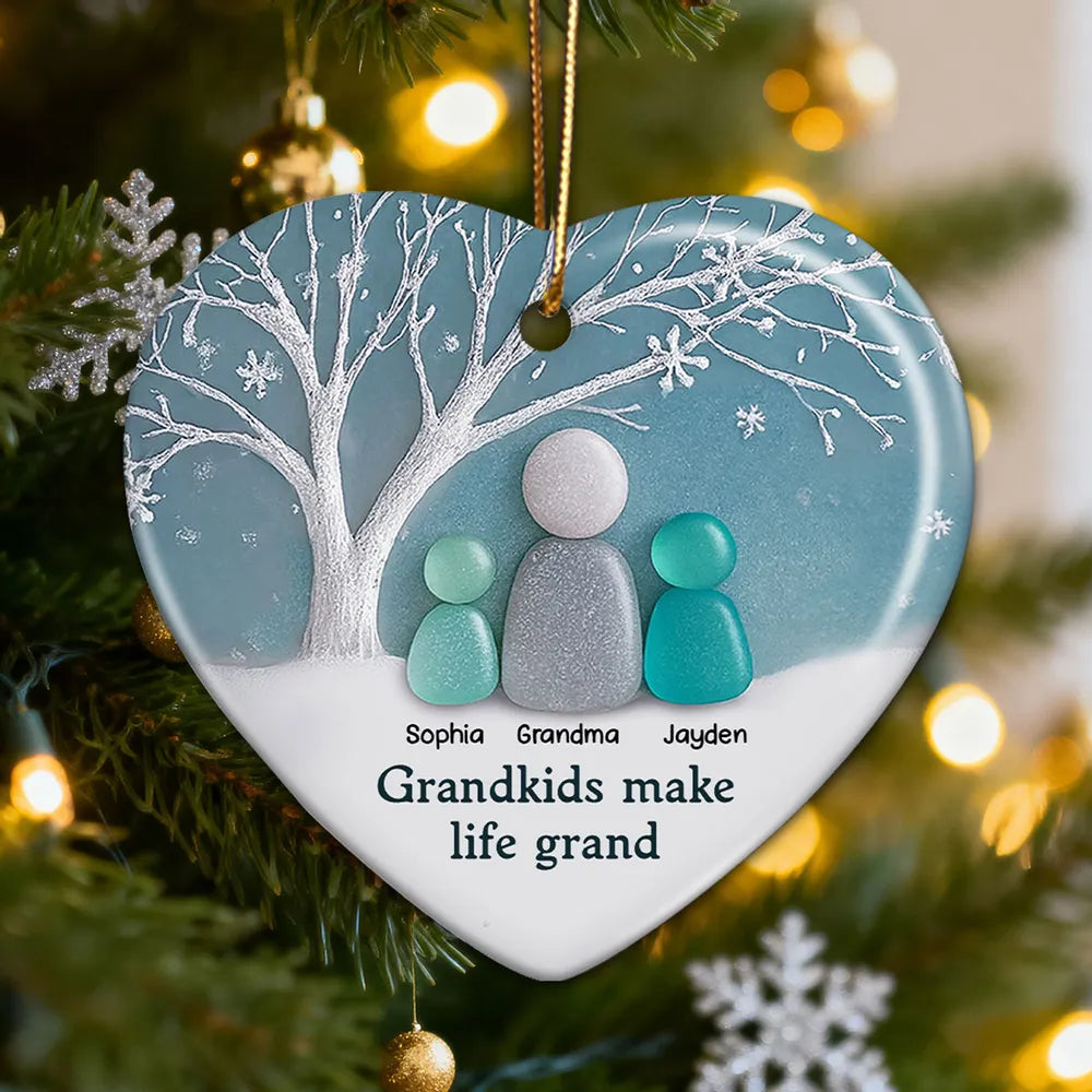 2D Sea Glass Effect Grandma & Grandkids - Personalized Ceramic Ornament - Christmas Gift For Grandchildren, Grandma