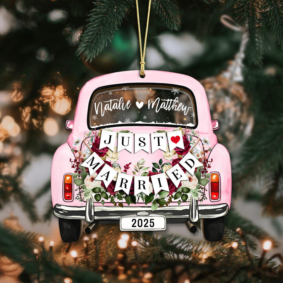 Personalized Just Married Car Ornament, Custom First Christmas Married Ornament, 1st Christmas Mr Mrs Ornament, Newlywed Gift for Couple