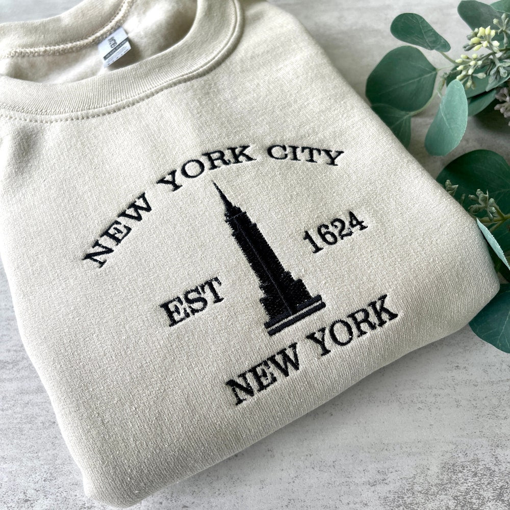 Embroidered New York Sweatshirt, Nyc Sweatshirt, City Sweatshirt, Embroidered City Trendy Sweatshirts, Empire State Building, Nyc Crewneck