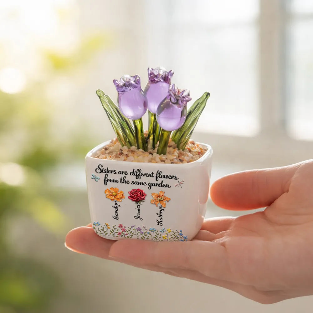 Sisters Are Different Flowers From The Same Garden - Personalized Mini Glass Flower Pot - Gift For Sisters, Besties, Friends