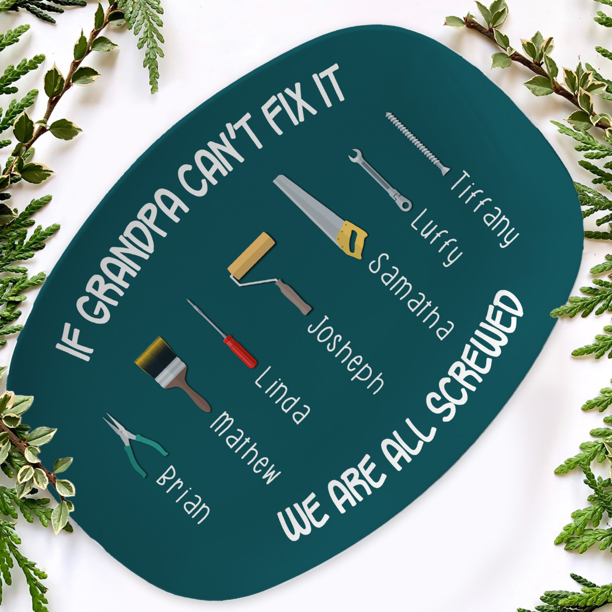 If Grandpa Can't Fix It We Are All Screwed - Personalized Platter- Dad Grandpa Mechanic Tools Gift, Unique Father's Day Gift
