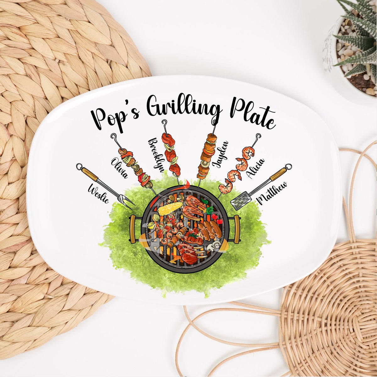 Custom Grandpa Grilling Platter, Grilling Plate Papa With Kids Names, BBQ Platter Papas Gift, Papa Gift, Gift from Grandkids