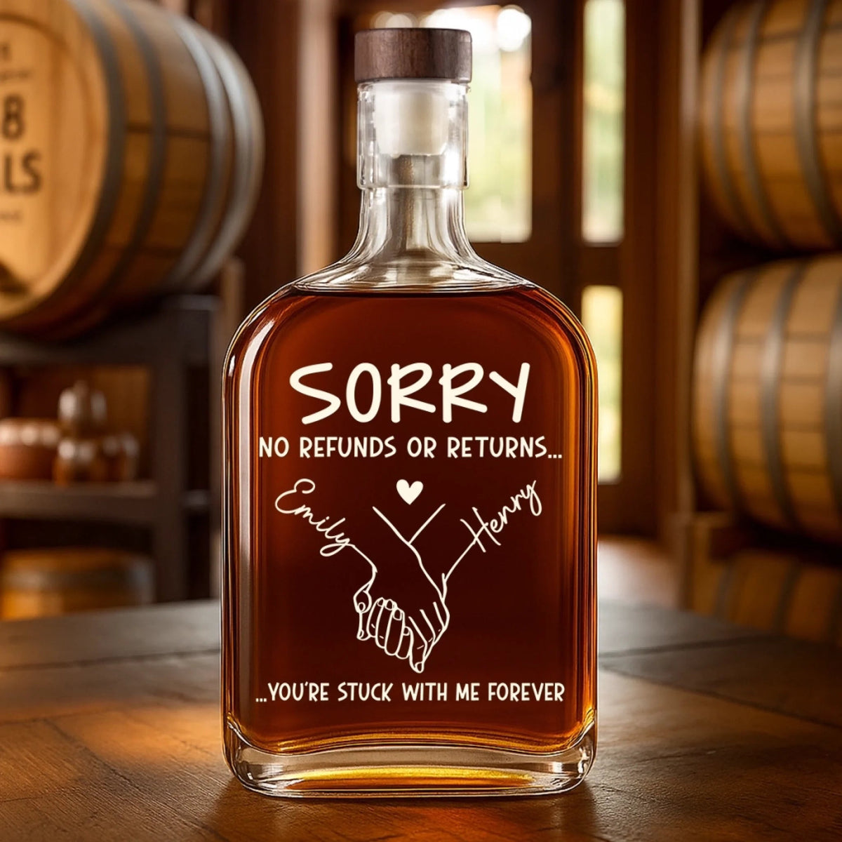 Sorry No Returns Or Refunds - Personalized Whiskey Bottle - Anniversary Gift, Valentine's Day Gift For Couple