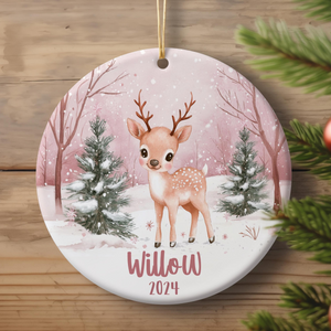 Personalized Pink Name Ornament, Custom Pastel Reindeer, Christmas Gift Ornament 2025, Pink Reindeer, Cute Keepsake Gift for Girls