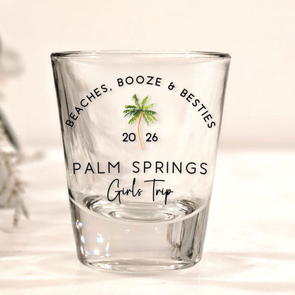 Custom Palm Tree Shot Glasses For Tropical Trip, Personalized Beach Bachelorette or Birthday Party Favors