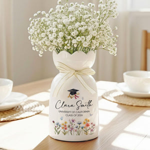 Personalized Graduation Ceramic Flower Vase, Graduation Floral Vase, Graduation Day, Class of 2026 Gift, Daughter Grad Gift, College Grad Gift