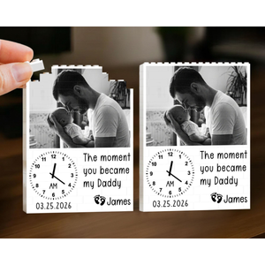 The Moment You Became My Daddy, Custom Daddy and Me, Personalized Photo Building Blocks, First Fathers Day, New Born Baby Photo Gift