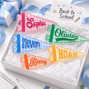 Personalized Kids Name Tag, Backpack Name Keychain, Custom Pennant School Bag Tag, Lunch Box Tag for Kids, Back to School Gift