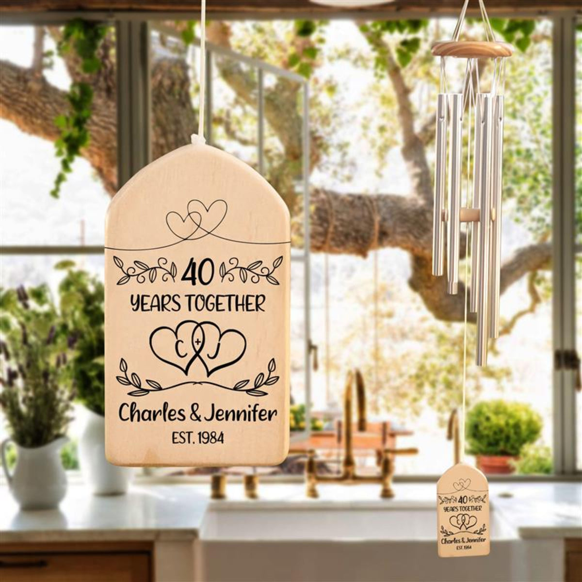 Personalized 40th Anniversary Wind Chime, Couples Anniversary Chime, 40th Anniversary Gift, Wedding Anniversary Gift, Custom Couple Names