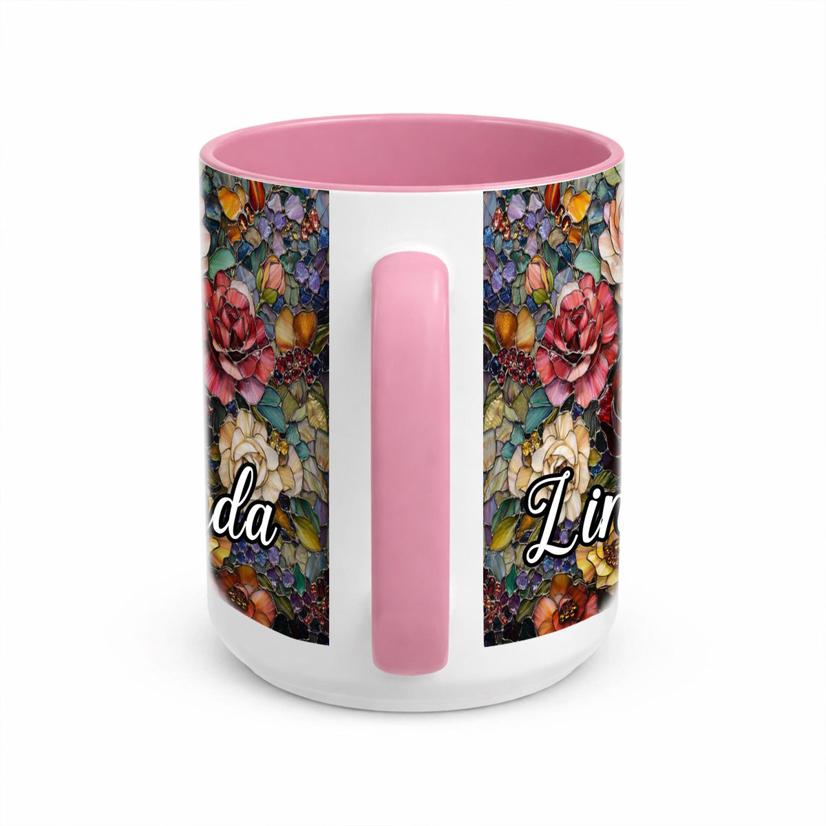 Custom Name Floral Coffee Mug, Personalized Flower Mug, Stained Glass Flower Mug, Mother's Day Gift for Mom