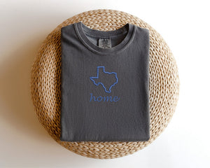 Texas State Home Comfort Colors T-Shirt | Personalized Embroidered Shirts | Cozy Comfort Colors Tees | Embroidered Texas Map T-Shirts