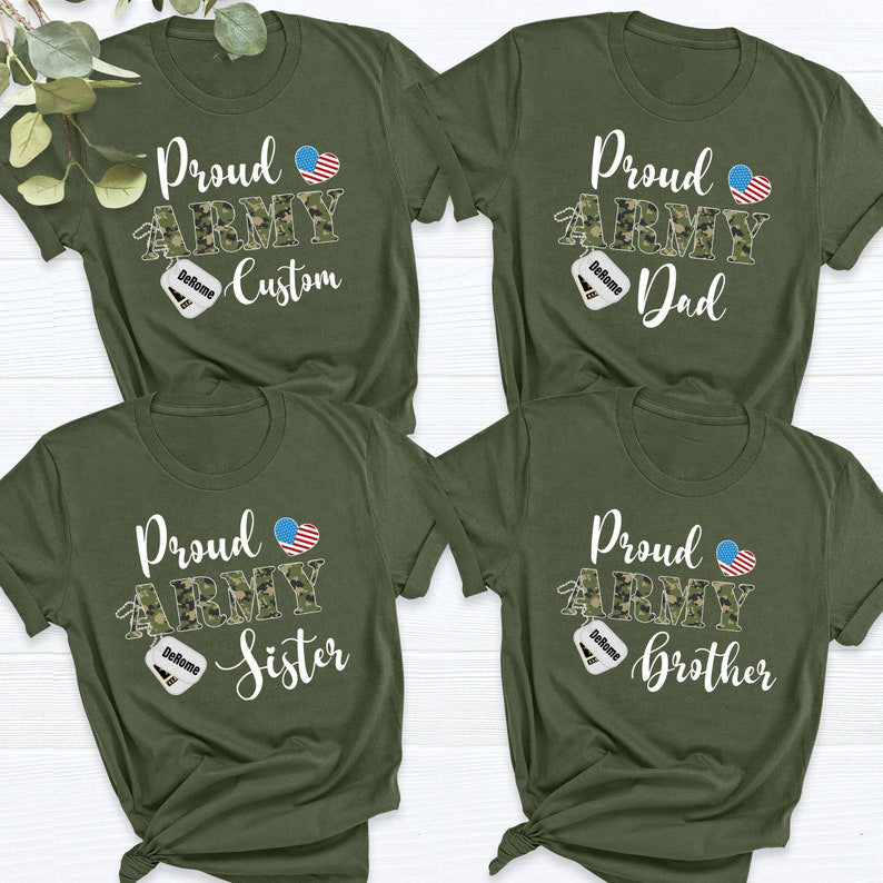 Proud Army Family Shirts, Cool USA Army Dad Custom Shirt, Custom Army Family Outfits