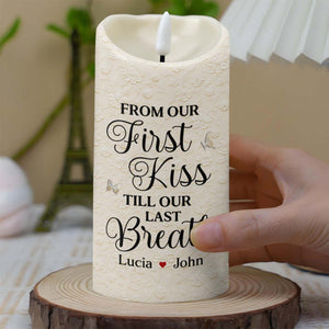 From Our First Kiss Till Our Last Breath With Roses and Wedding Imagery, Custom LED Candle, Gift For Couples