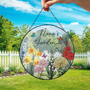 Custom Family Birth Flowers Glass Suncatcher, Custom Mom's Garden Gift, Flower Glass Art, Birth Flower Gift For Nana, Mother's Day Gift For Mom