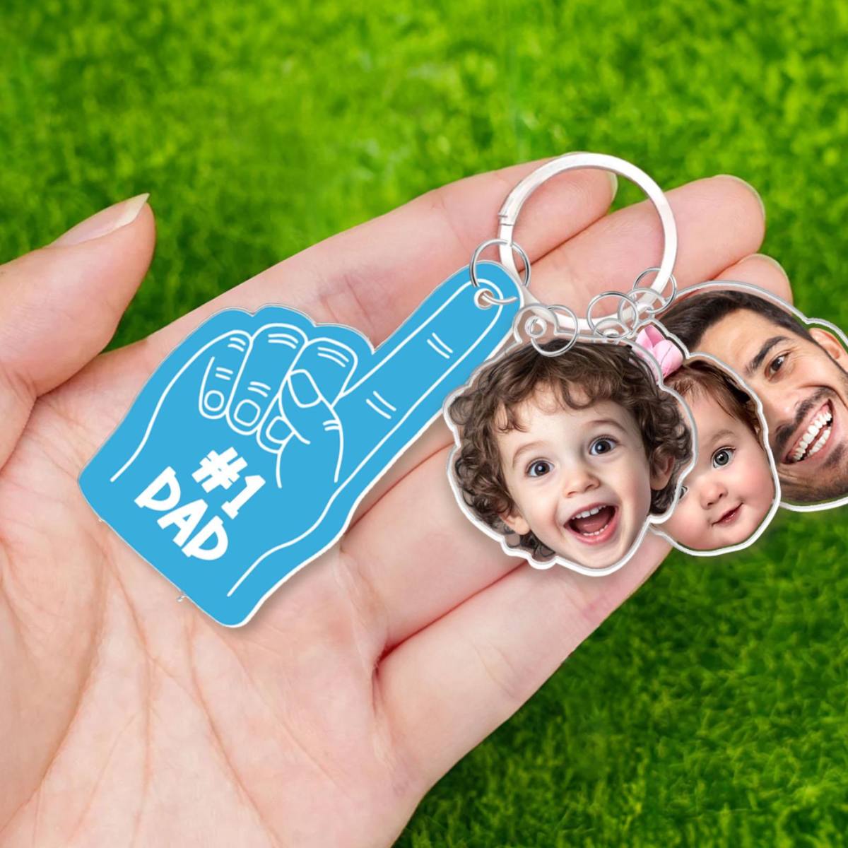 Personalized Father's Day Gift For Dad, Custom Daddy Keychain With Photo Charm, Gift From Kids, Baby Photo Keychain
