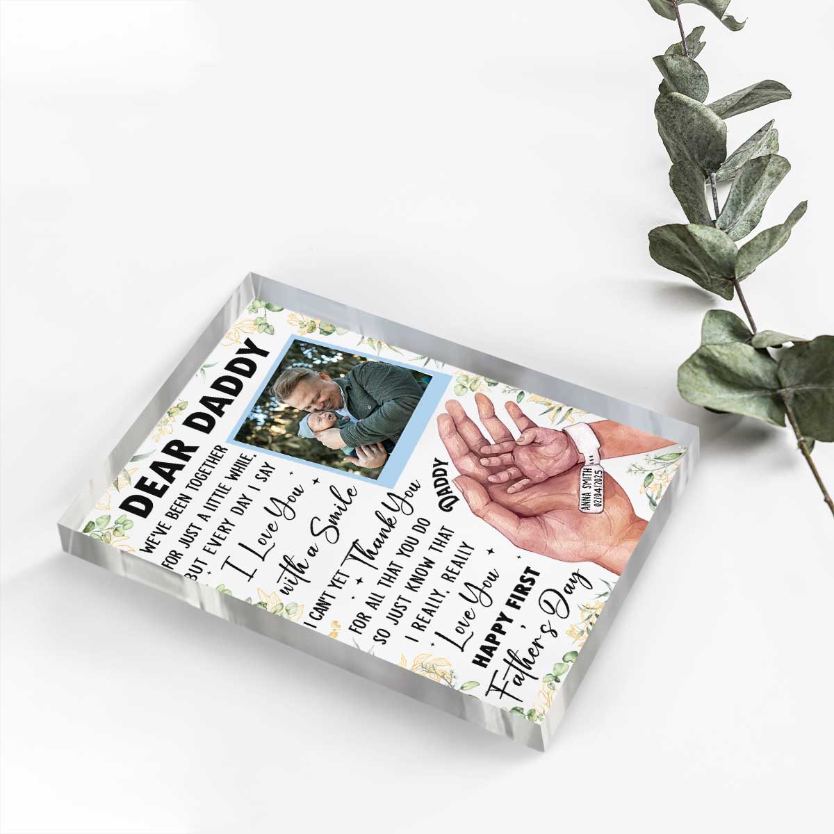 Happy First Fathers Day Acrylic Plaque, Personalized New Dad Gift, Dad Keepsake From Baby, First Time Father Gifts