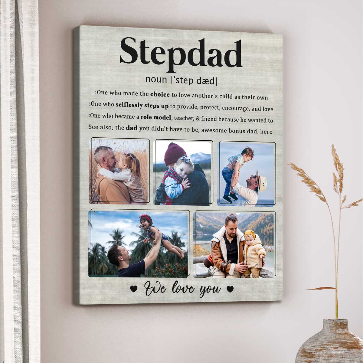 Stepdad Definition Custom Photo Canvas, Personalized Stepped Up Dad Gifts, Stepdad Gift For Father s Day