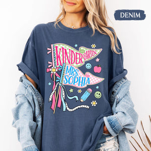 Comfort Colors Custom School Name Shirts, School Mascot Pennant Flag, Kindergarten Teacher Shirt, School Spirit Tee, Teacher Dream Team
