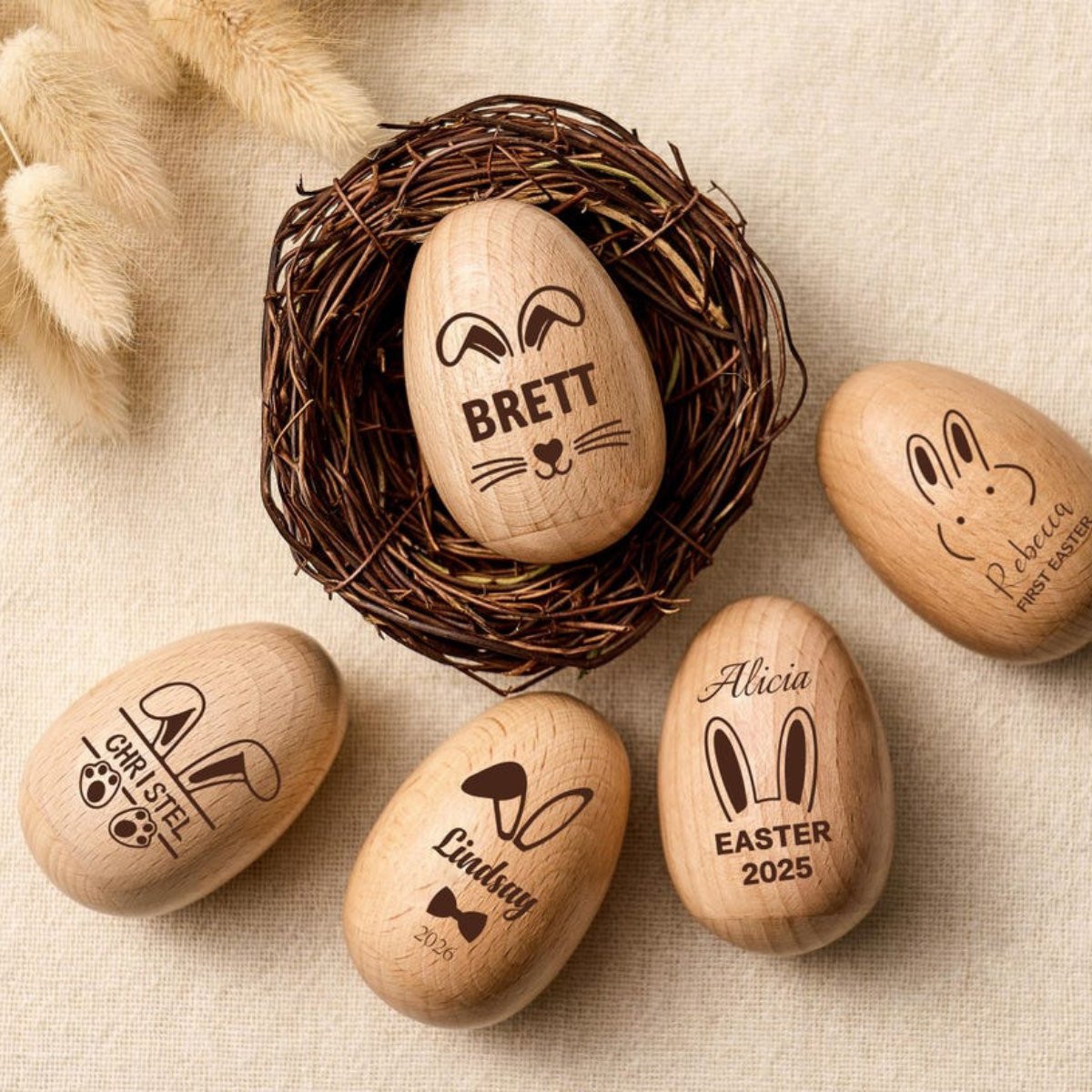 Personalized Easter Wooden Egg Shakers for Toddlers, Engraved Musical Wooden Egg, Easter Gift for Boy Girl, Kids Hand Instrument, Baby Rattle