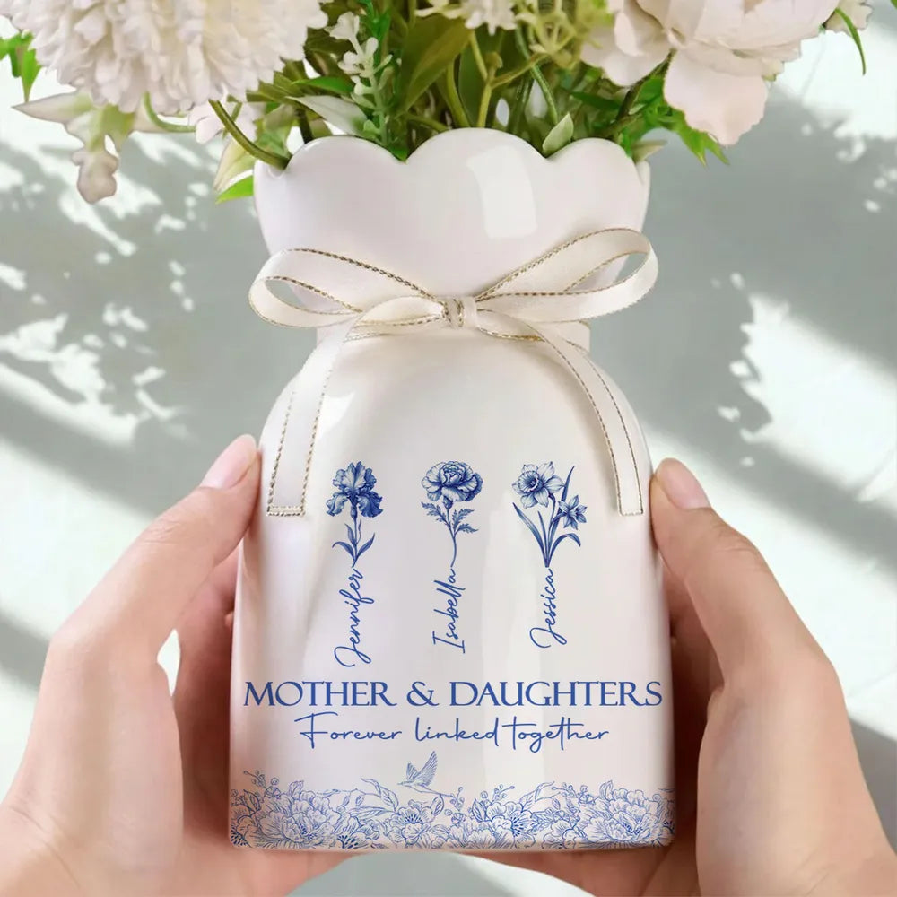 Mother & Daughter Forever Linked Together - Personalized Bloom Vase - Gift For Mom, Mother's Day Gift