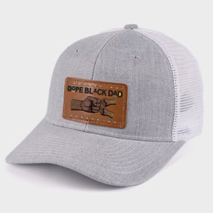 Dope Black Dad - Personalized Leather Label Net Hat - Gift For Dad Papa, Father's Day Gift