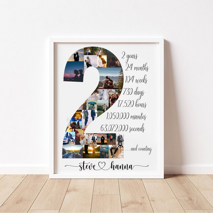 2 Year Anniversary Gift for Him, Personalize Second Anniversary Gift for Husband, 2nd Anniversary Gift for Boyfriend, Custom Photo Collage
