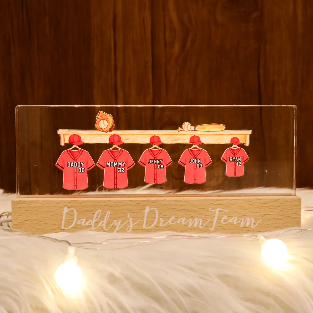 Daddy's Baseball Dream Team - Personalized 3D LED Light Wooden Base - Gift For Dad, Father's Day Gift Idea