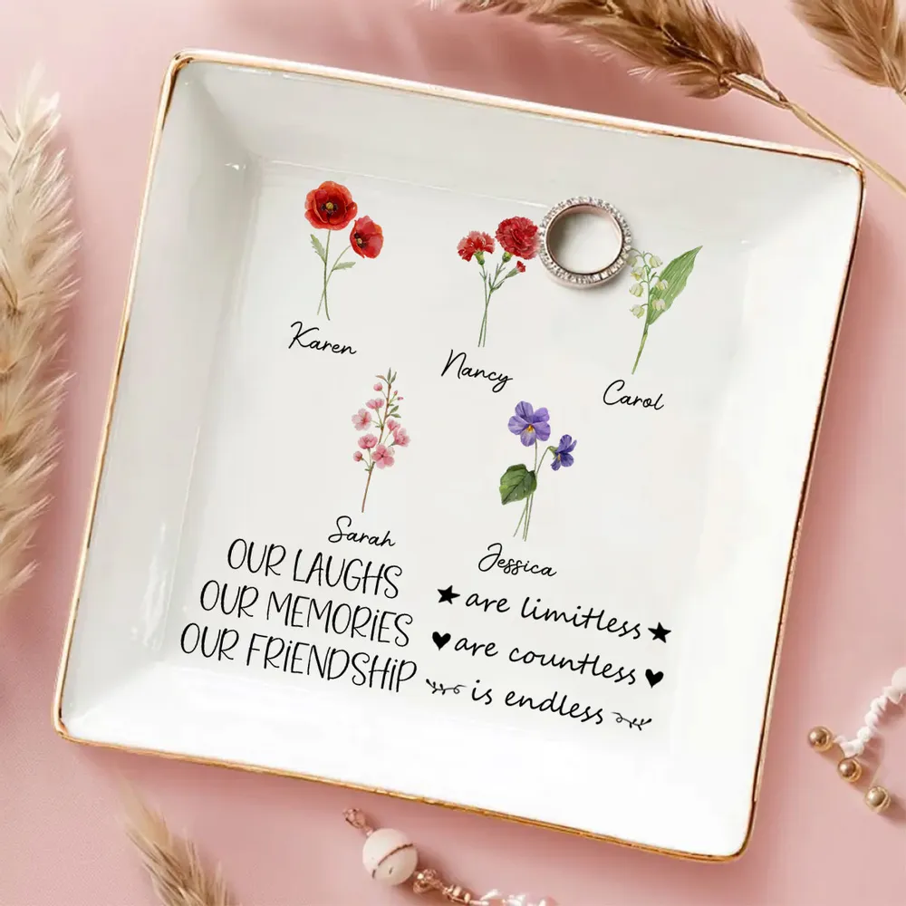 Limitless Laughs Countless Memories Endless Friendship - Personalized Jewelry Plate - Gift For Besties, Friends, Soul Sisters