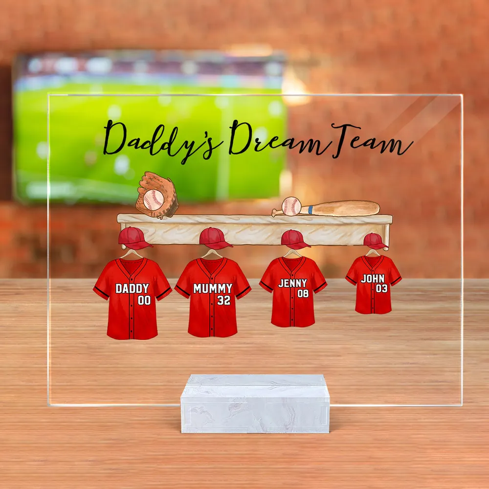 Daddy's Baseball Dream Team - Personalized Acrylic Plaque - Gift For Dad, Father's Day Gift Idea
