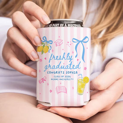 Personalized Summer Vibe Graduation Can Cooler, Striped Graduate Can Cooler, Congrats College Graduate Party Favors, Graduation Party Favors