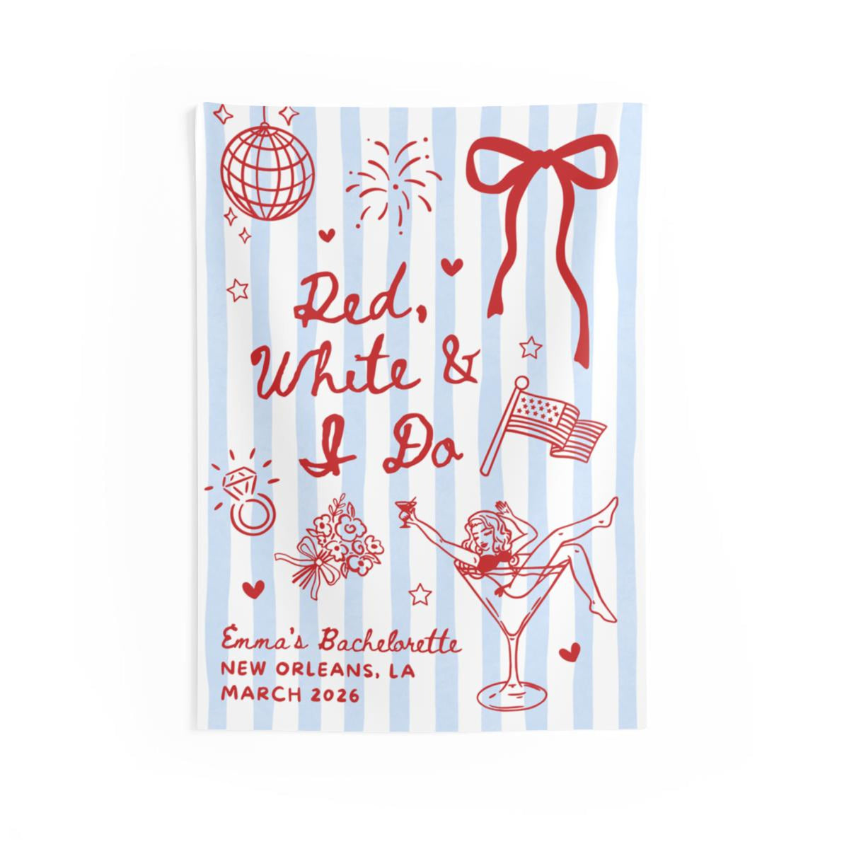 Red White and I Do Bachelorette Banner, 4th of July Cocktail Party Decor, BBQ Bachelorette Backdrop, Bach Photo Booth, Martini Bridal Shower