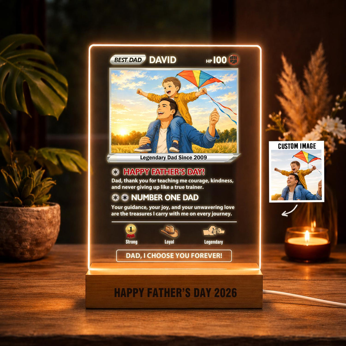 Custom Dad Poke Card Night Light, Personalized Poke Father s Day Night Light, Custom Anime Light, Gamer Dad Gift, Gift for Husband