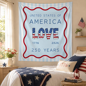 America 250th Anniversary Tapestry, USA Wall Hanging,Patriotic 4th Of July Backdrop, Coastal Americana Porch Banner, Summer Party Gift Decor