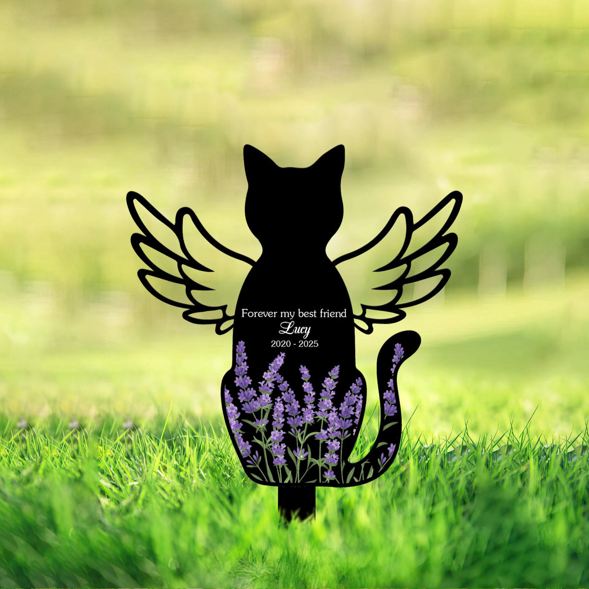 Personalized Cat Memorial Stake, Cat with Angel Wings Memorial Sign, Floral Cat Sign, Pet Loss Gift, Grave Marker, Pet Garden Sign