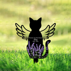 Personalized Cat Memorial Stake, Cat with Angel Wings Memorial Sign, Floral Cat Sign, Pet Loss Gift, Grave Marker, Pet Garden Sign