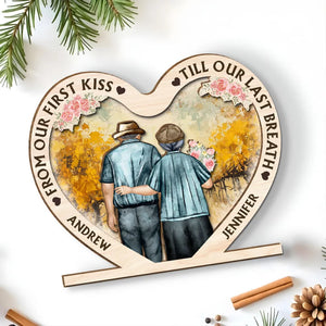 From Our First Kiss Till Our Last Breath - Personalized Heart Shaped Wooden Plaque - Anniversary Gift For Couple, Valentine's Day Gift