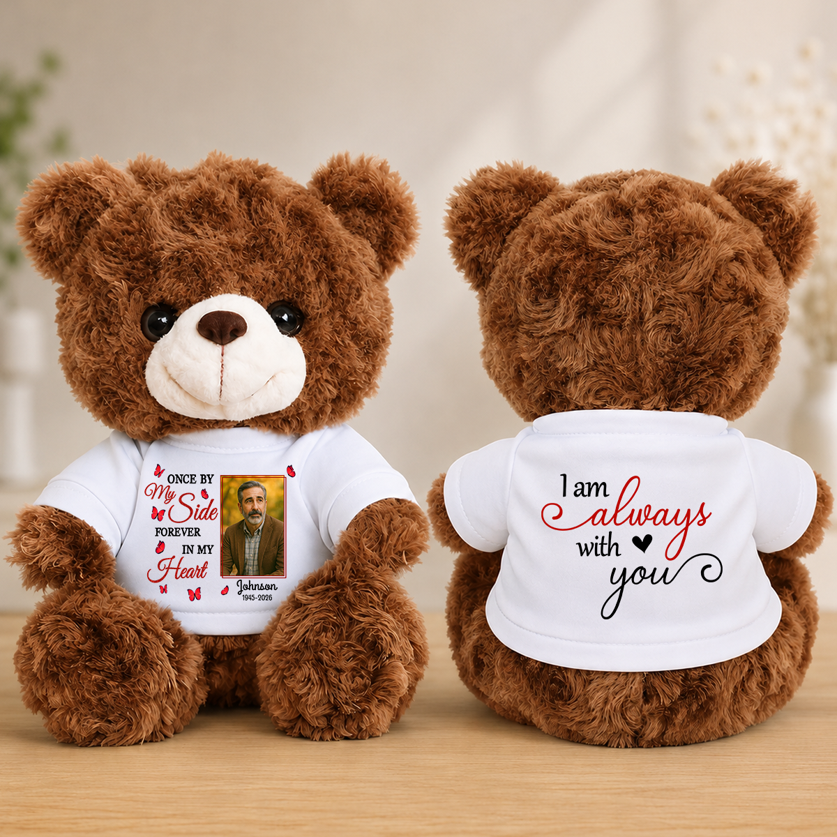 Once By My Side Forever In My Heart Memorial Sympathy Remembrance - Personalized Teddy Bear