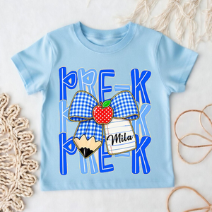 Preppy Back To School, Blue Gingham Pencil Bow, Custom Teacher Team, Pre-K To Fourth Grade Team