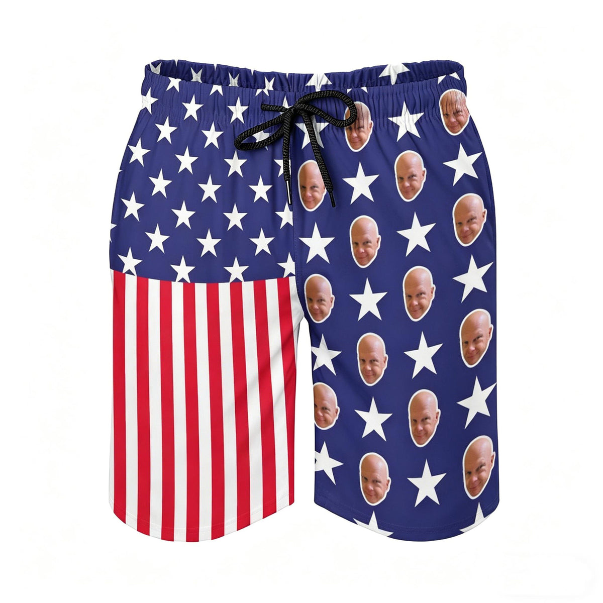 Custom Photo USA Flag Swim Trunks, Personalized Face Swim Shorts, 4th of July Beach Shorts for Husband, Gift for Him