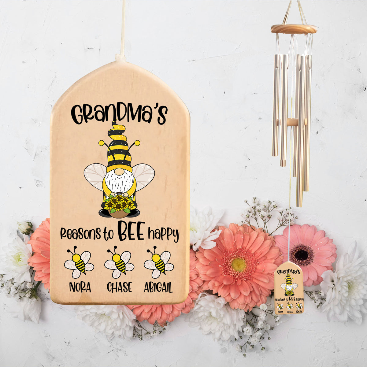 Grandma's Reason To Bee Happy, Cute Grandkid Bee - Personalized Windchime - Gift For Grandma, Mother's Day, Birthday Gift