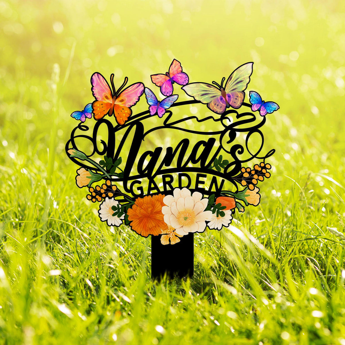 Personalized Garden Stake, Nana's Garden Sign with Butterflies and Flowers, Outdoor Metal Sign, Mother's Day Gift, Nana's Blessings With Butterflies