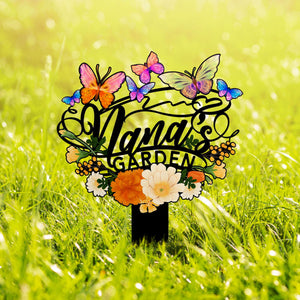 Personalized Garden Stake, Nana's Garden Sign with Butterflies and Flowers, Outdoor Metal Sign, Mother's Day Gift, Nana's Blessings With Butterflies