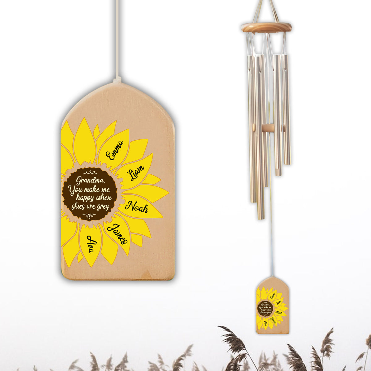 You Make Me Happy Sunflower - Personalized Windchime - Gift For Mom, Mother's Day, Birthday Gift