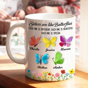 Sisters Are Like Butterflies 3D Effect Sea Glass - Personalized Mug - Christmas Gift for Sisters, Siblings