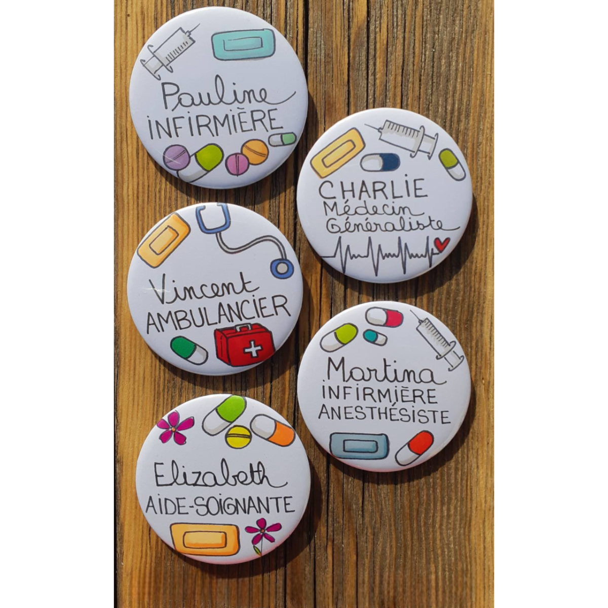 Personalized medical or non-medical Pin Buttons , For nurse, doctor, nursing assistant, secretary, ASH, assistant, pharmacy