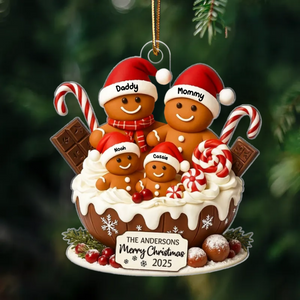 Gingerbread Family Holiday Delight Personalized Acrylic Ornament, Christmas Tree Decor, Family Ornament
