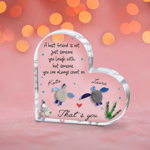 Personalized Heart Acrylic Friendship Gift, Sea Glass Turtle Keepsake for Best Friends, Custom Names Pebble Art, Besties Plaque Gift for Her